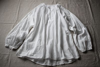 カディコットン カフタン風ブラウス/Khadi cotton pullover blouse「オフ コード織りストライプ」