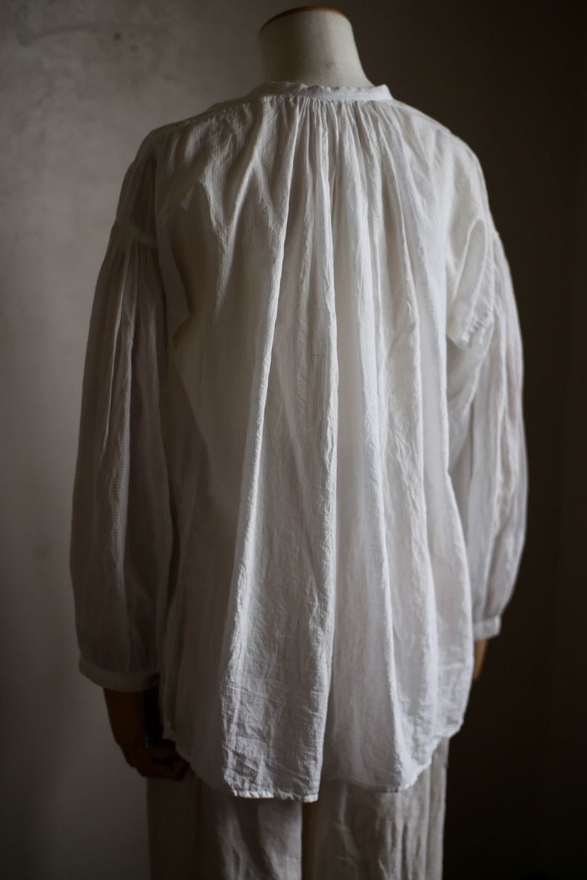 カディコットン カフタン風ブラウス/Khadi cotton pullover blouse「オフ コード織りストライプ」