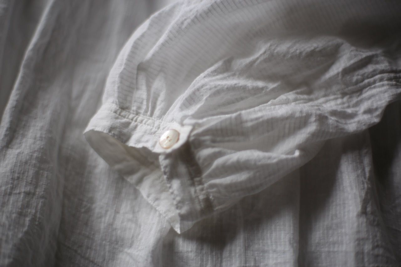カディコットン カフタン風ブラウス/Khadi cotton pullover blouse「オフ コード織りストライプ」