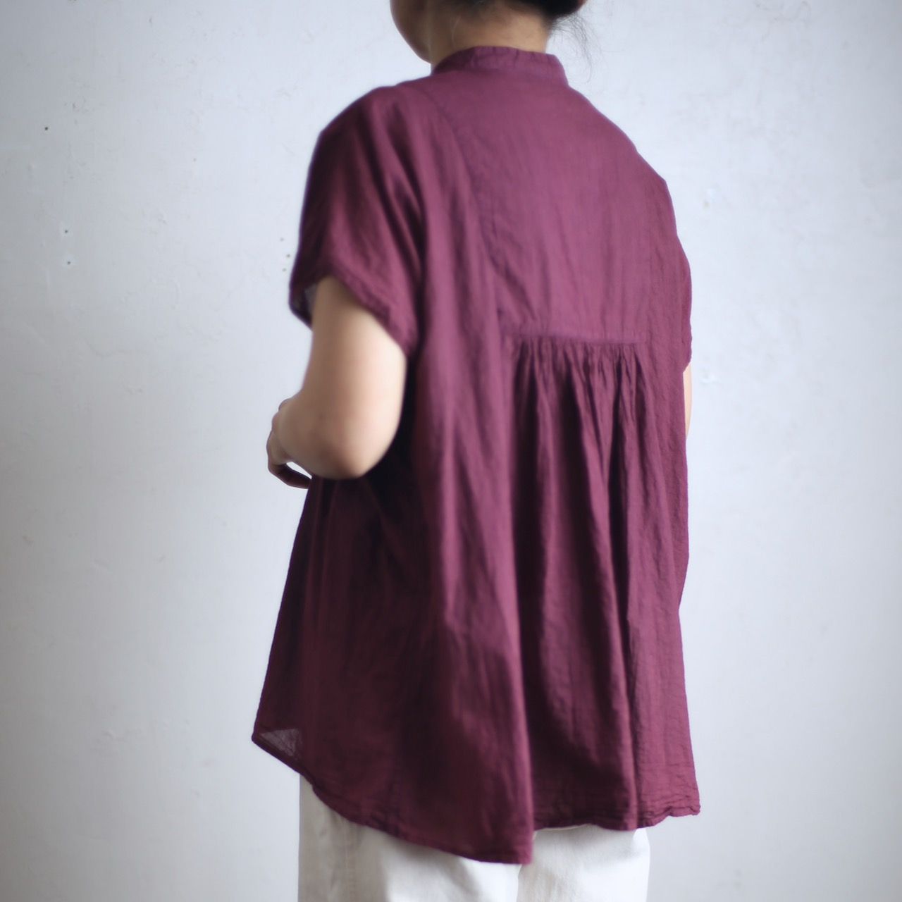 コットンローン パネル切り替えブラウス/ Cotton lawn blouse 「茜/Madder red」