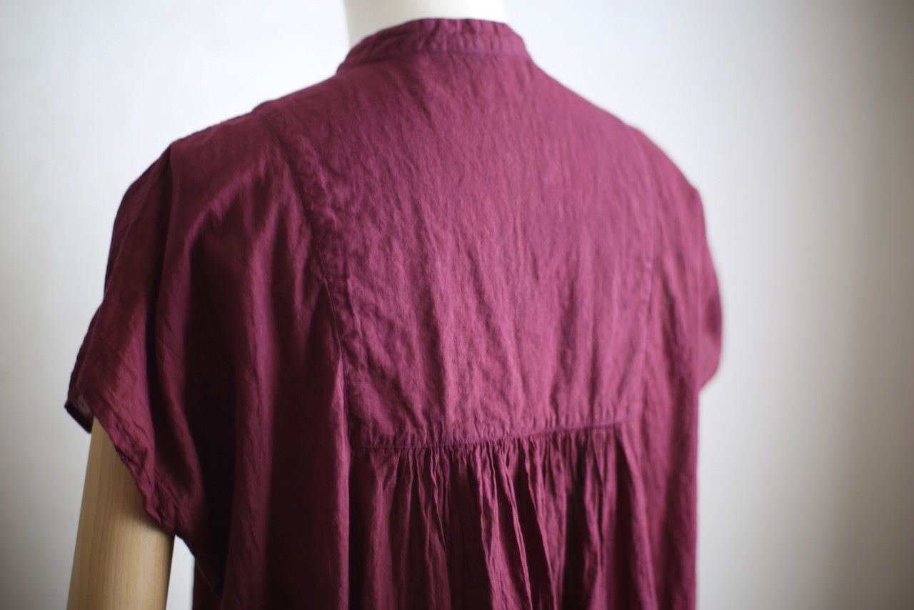 コットンローン パネル切り替えブラウス/ Cotton lawn blouse 「茜/Madder red」
