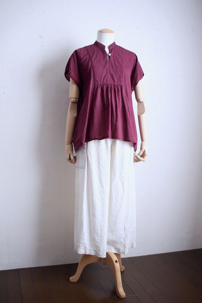 コットンローン パネル切り替えブラウス/ Cotton lawn blouse 「茜/Madder red」