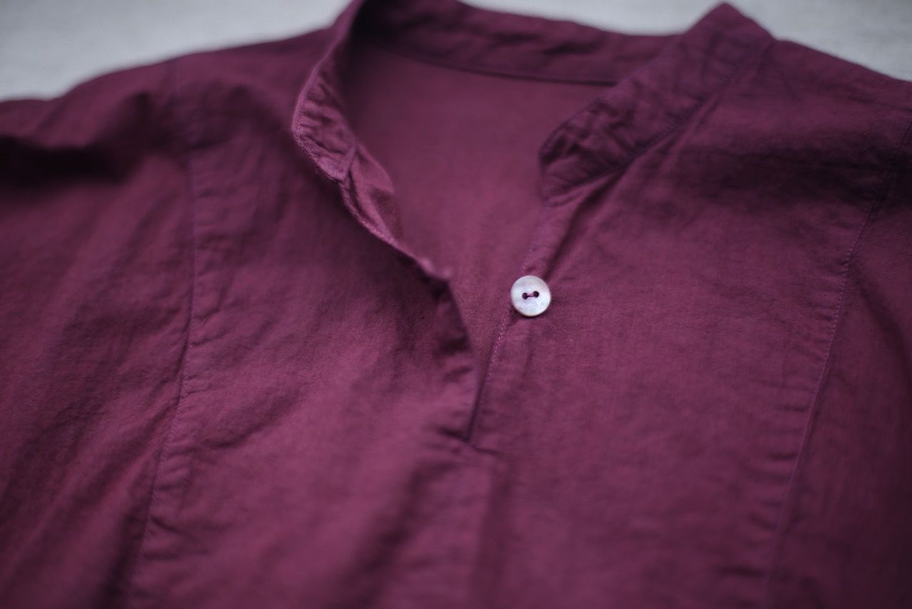 コットンローン パネル切り替えブラウス/ Cotton lawn blouse 「茜/Madder red」
