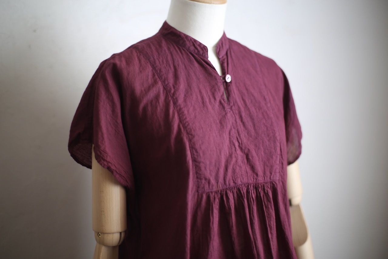 コットンローン パネル切り替えブラウス/ Cotton lawn blouse 「茜/Madder red」