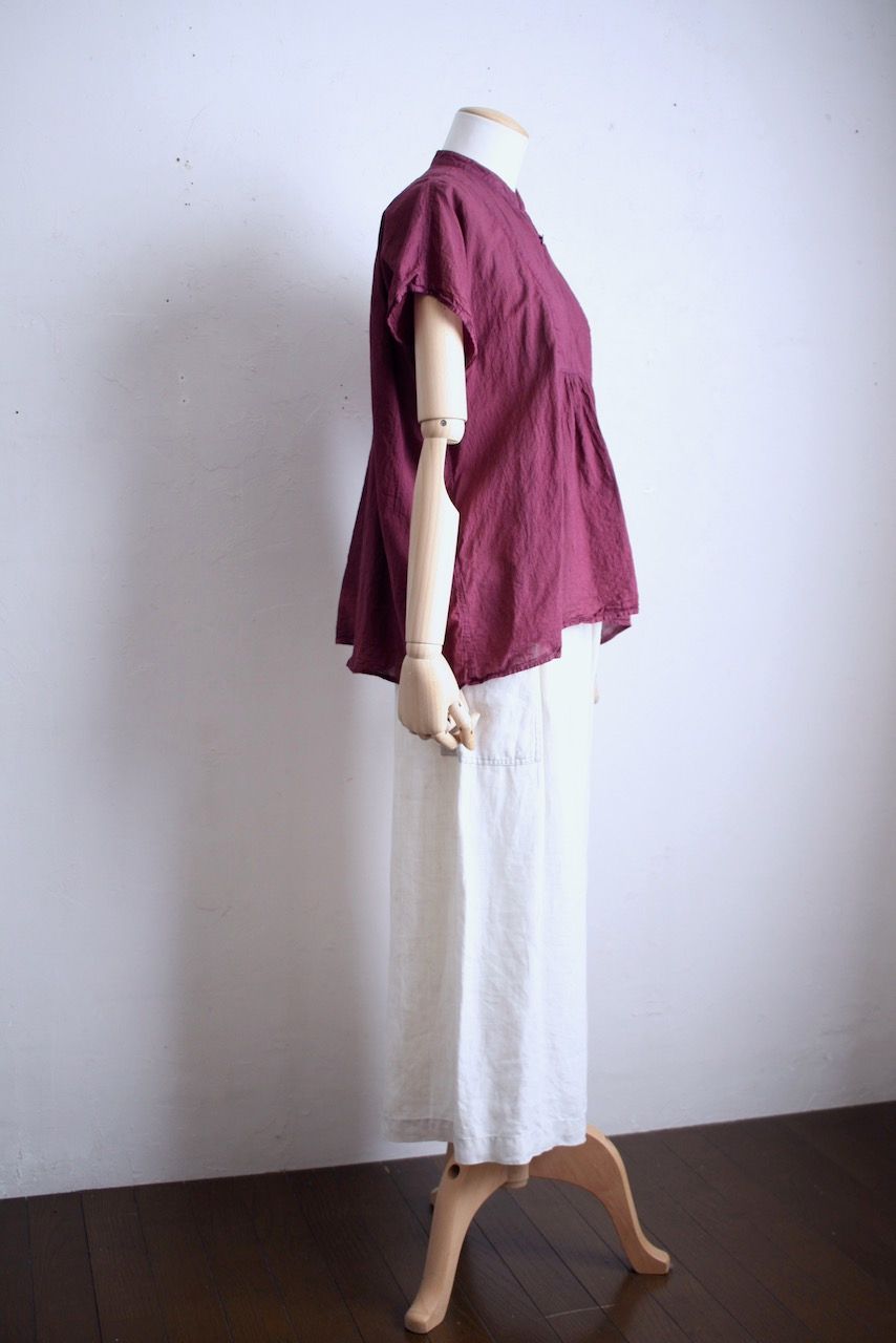 コットンローン パネル切り替えブラウス/ Cotton lawn blouse 「茜/Madder red」