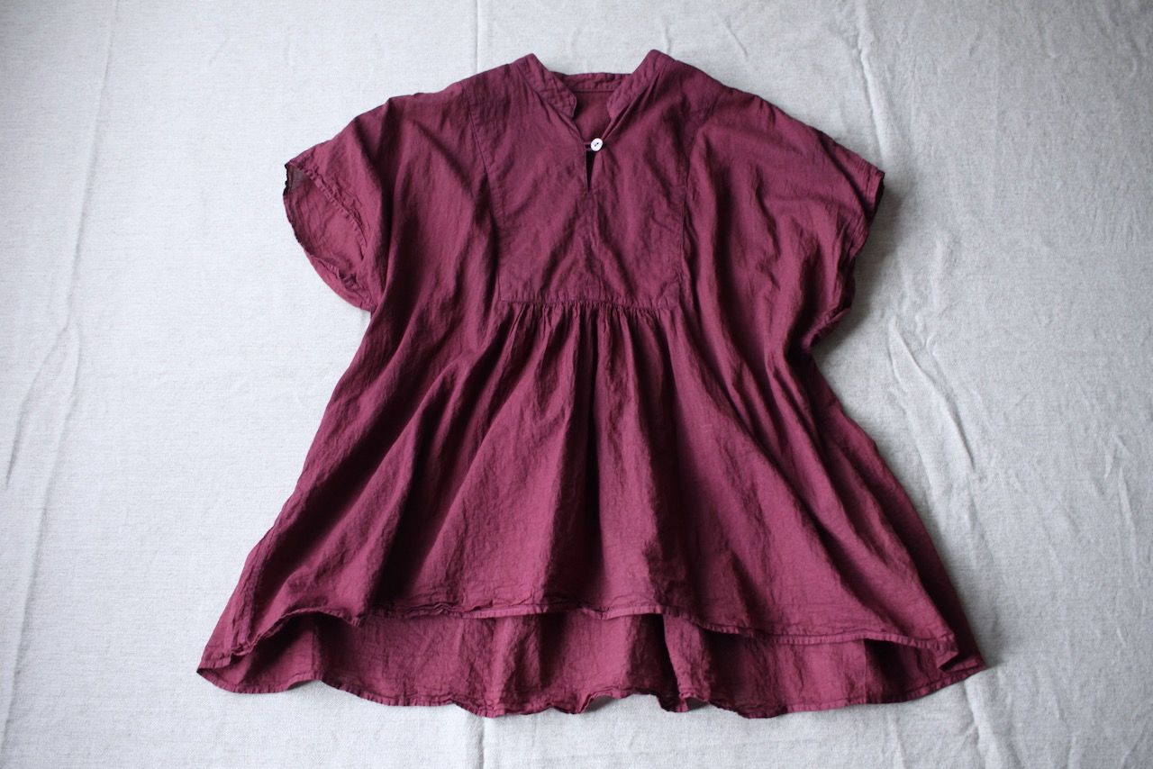 コットンローン パネル切り替えブラウス/ Cotton lawn blouse 「茜/Madder red」