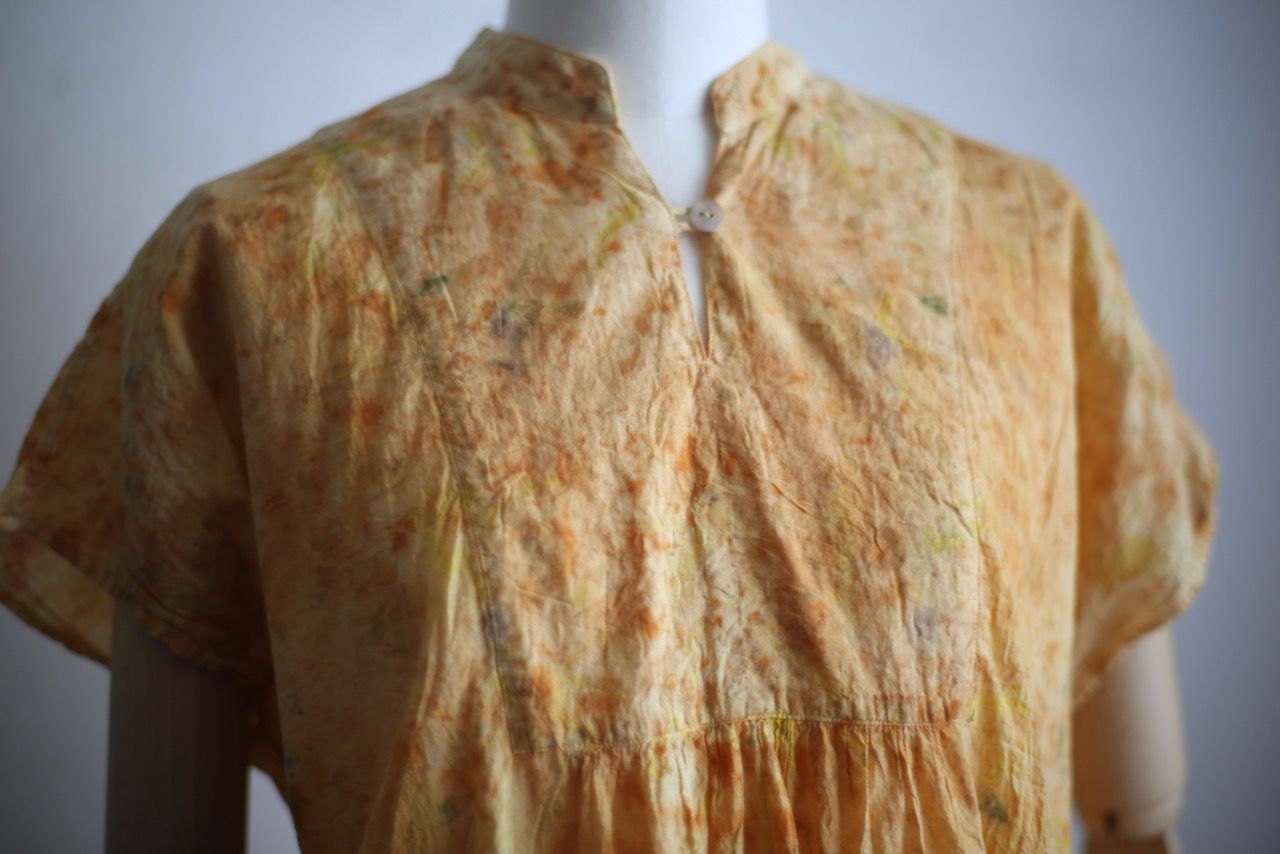 コットンローン パネル切り替えブラウス/ Cotton lawn blouse 「ボタニカルプリント」たんぽぽ色