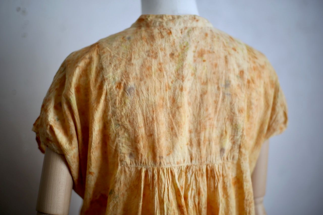コットンローン パネル切り替えブラウス/ Cotton lawn blouse 「ボタニカルプリント」たんぽぽ色