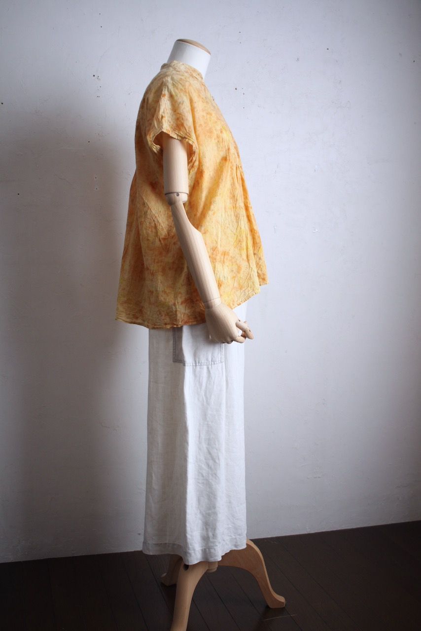 コットンローン パネル切り替えブラウス/ Cotton lawn blouse 「ボタニカルプリント」たんぽぽ色