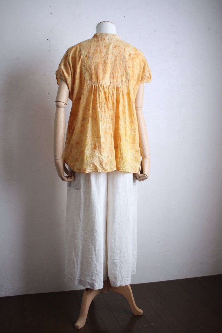 コットンローン パネル切り替えブラウス/ Cotton lawn blouse 「ボタニカルプリント」たんぽぽ色