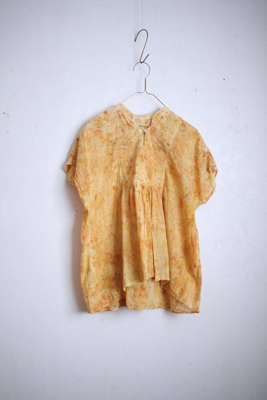 コットンローン パネル切り替えブラウス/ Cotton lawn blouse 「ボタニカルプリント」たんぽぽ色