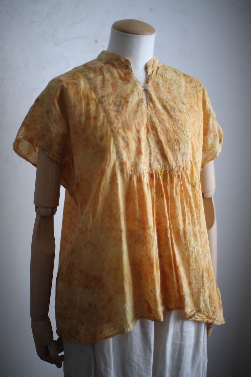 コットンローン パネル切り替えブラウス/ Cotton lawn blouse 「ボタニカルプリント」たんぽぽ色