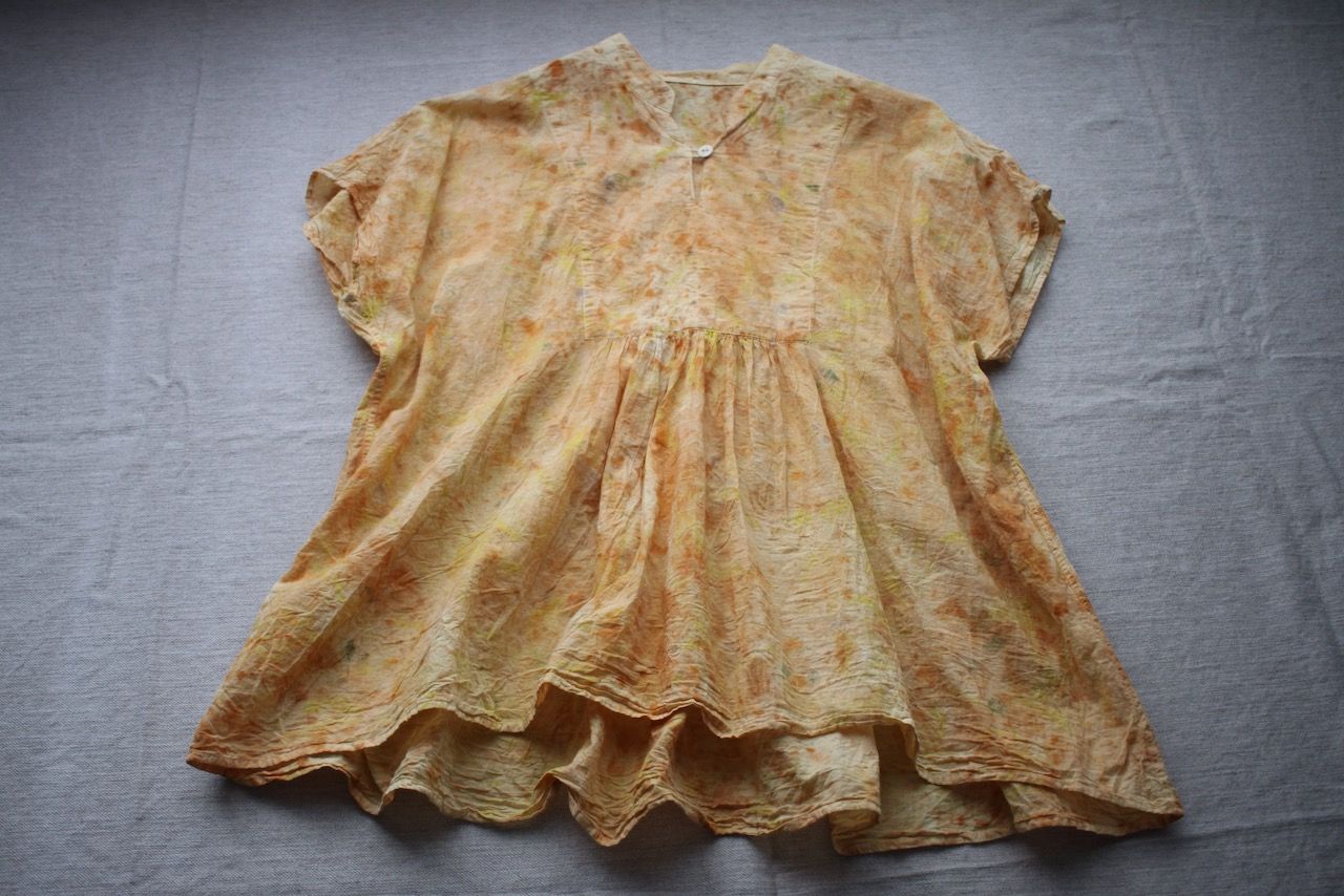 コットンローン パネル切り替えブラウス/ Cotton lawn blouse 「ボタニカルプリント」たんぽぽ色