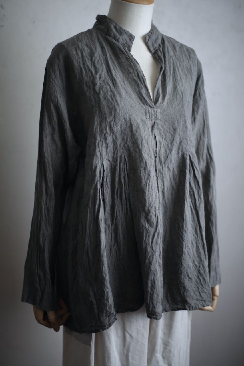 リネン プルオーバーブラウス Linen pull-over blouse「墨/Charcoal」