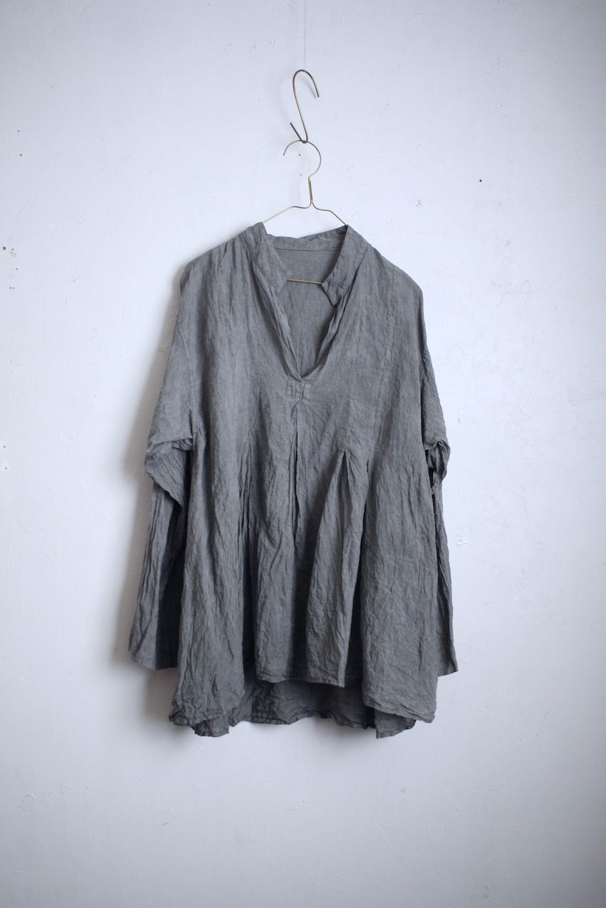 リネン プルオーバーブラウス Linen pull-over blouse「墨/Charcoal」