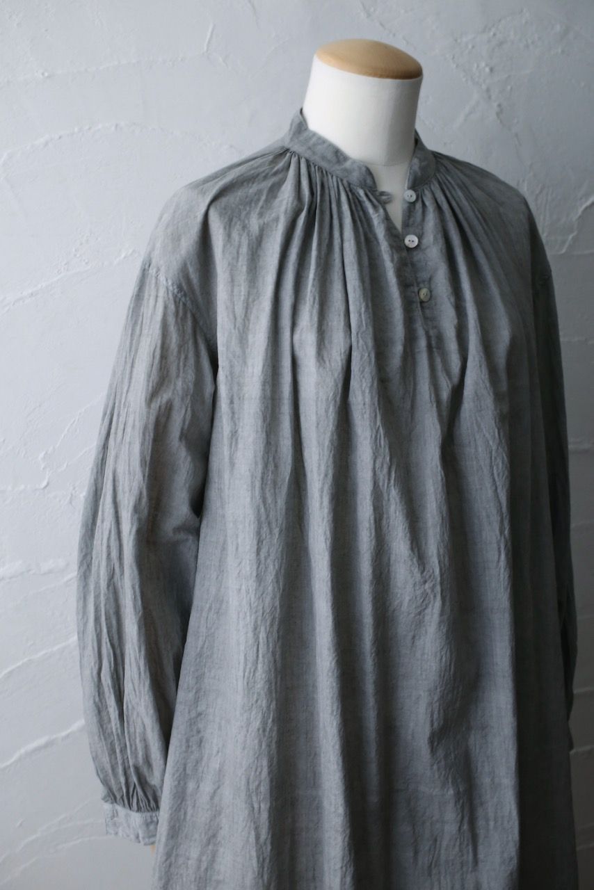 カディコットン 薄手 ロングブラウス/Khadi cotton long blouse「墨/Charcoal」