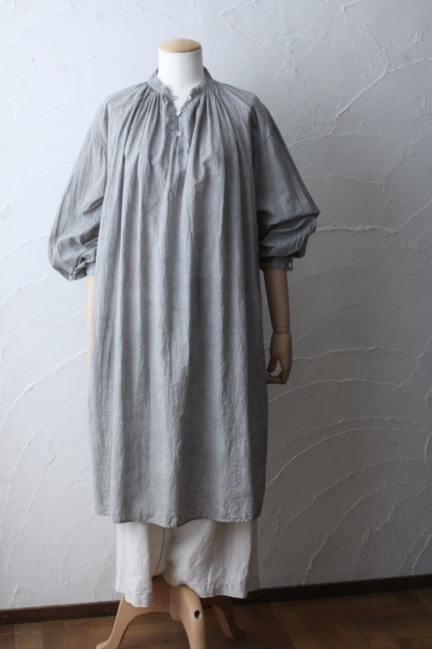 カディコットン 薄手 ロングブラウス/Khadi cotton long blouse「墨/Charcoal」