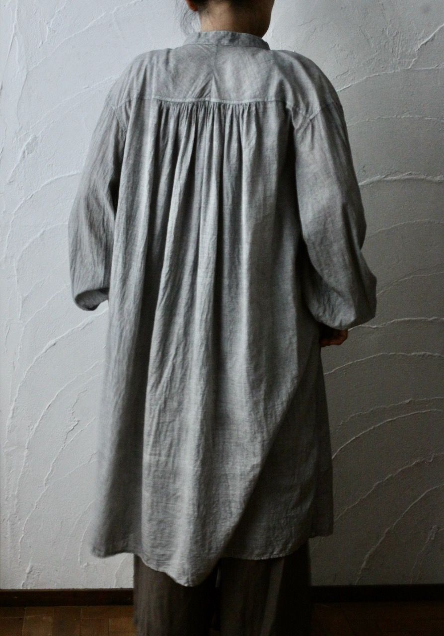 カディコットン 薄手 ロングブラウス/Khadi cotton long blouse「墨/Charcoal」