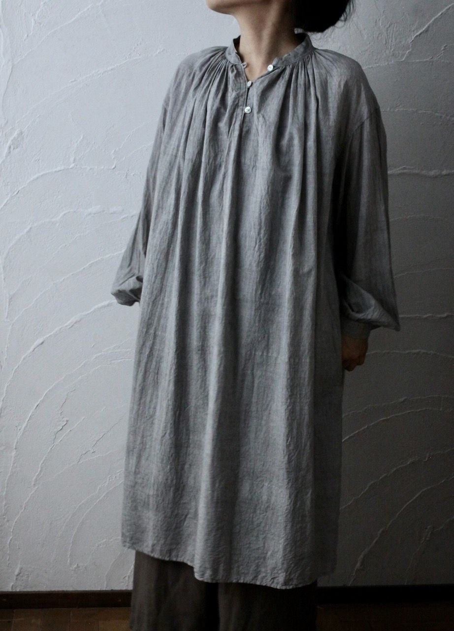 カディコットン 薄手 ロングブラウス/Khadi cotton long blouse「墨/Charcoal」