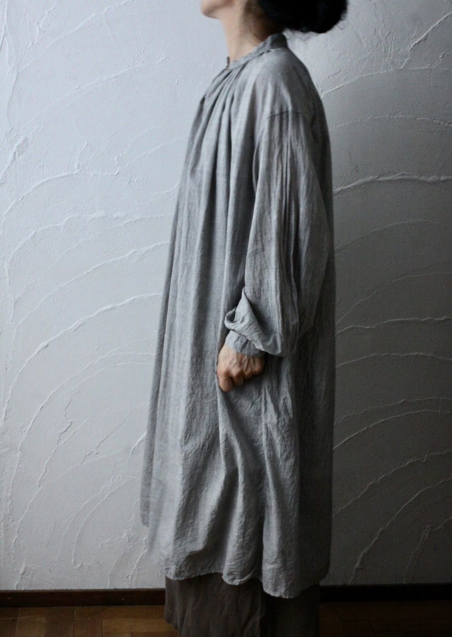 カディコットン 薄手 ロングブラウス/Khadi cotton long blouse「墨/Charcoal」