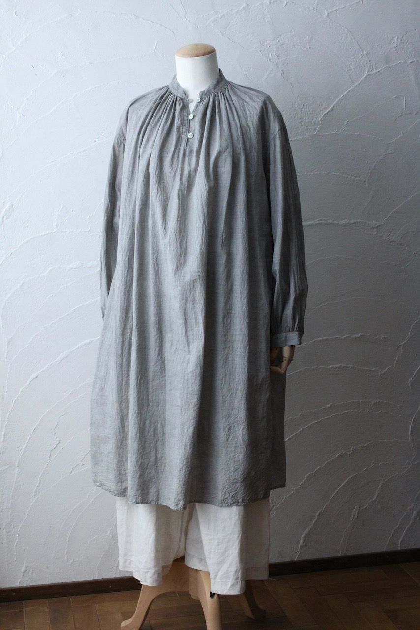 カディコットン 薄手 ロングブラウス/Khadi cotton long blouse「墨/Charcoal」