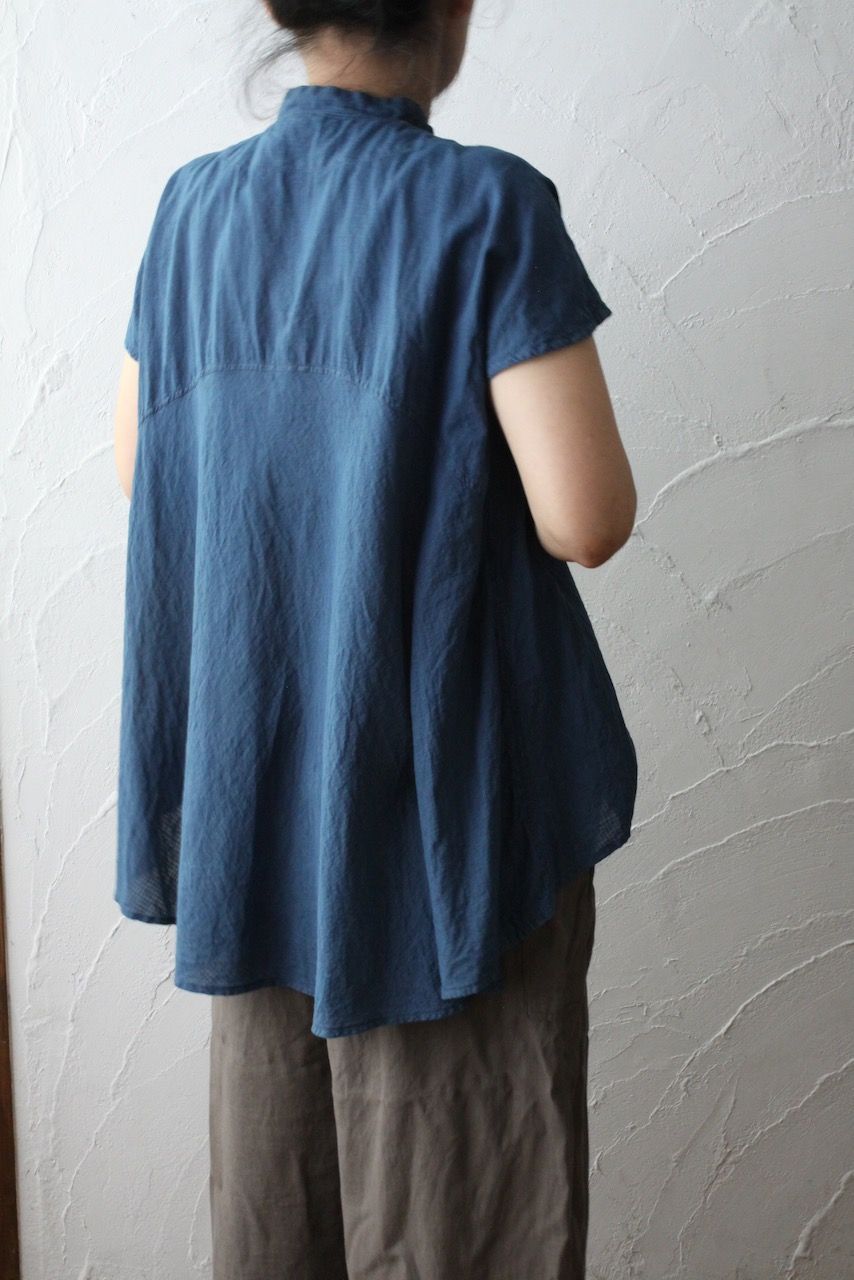カディコットン シノワズリブラウス/Khadi cotton pullover blouse チェック織り 「墨/Charcoal」