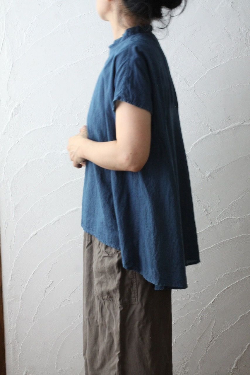 カディコットン シノワズリブラウス/Khadi cotton pullover blouse チェック織り 「墨/Charcoal」