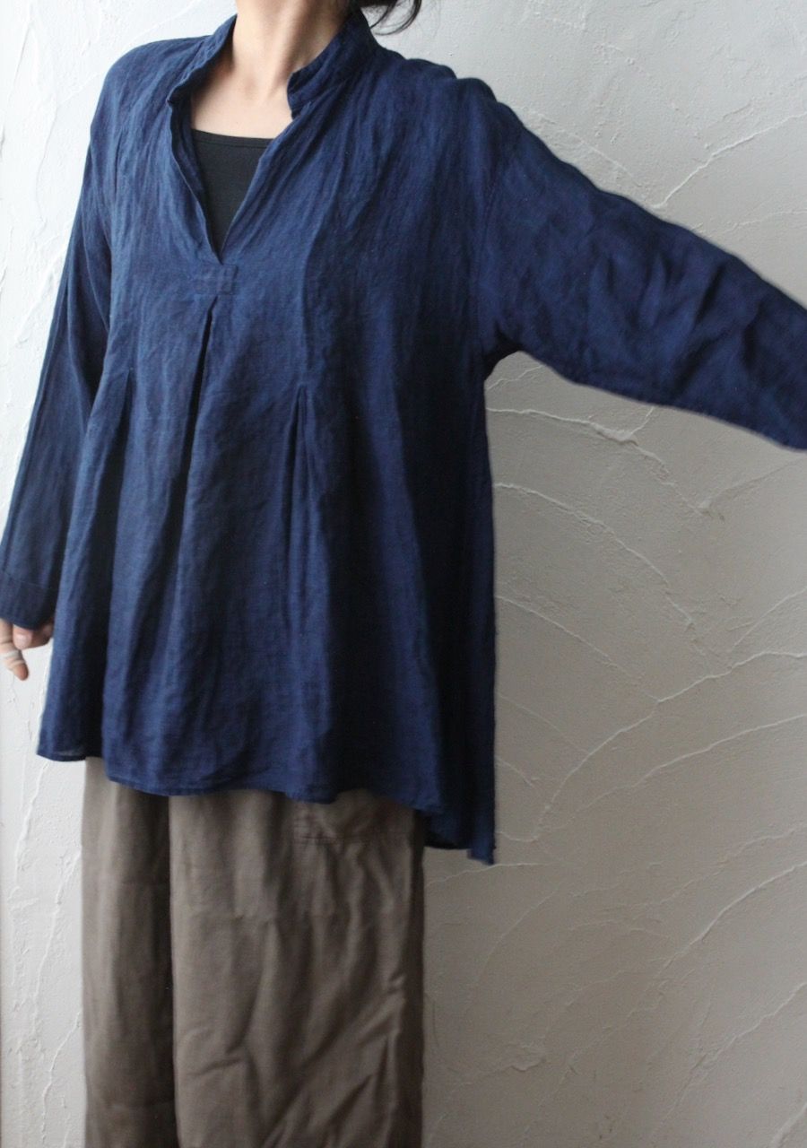 リネン プルオーバーブラウス Linen pull-over blouse「本藍発酵建て 濃藍/Dark Indigo」