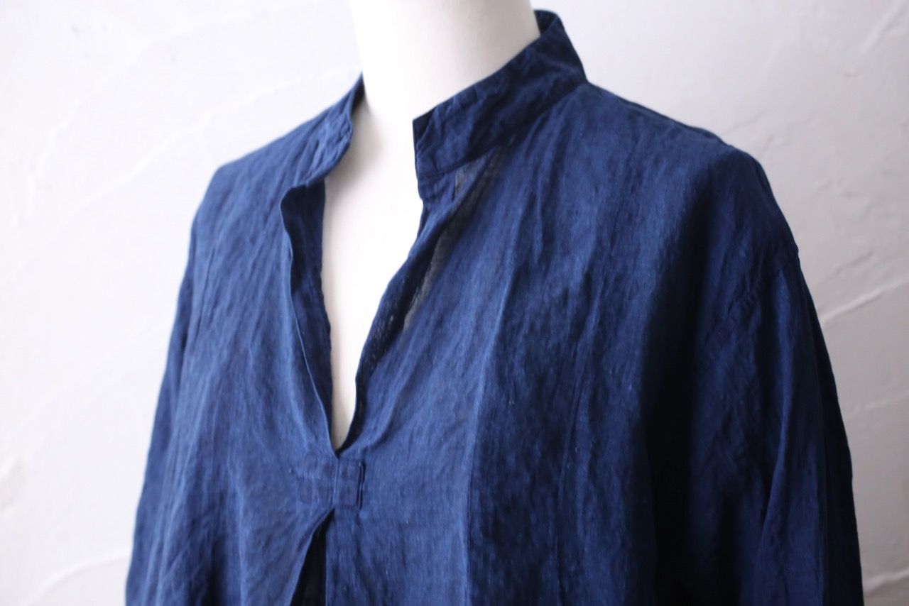 リネン プルオーバーブラウス Linen pull-over blouse「本藍発酵建て 濃藍/Dark Indigo」