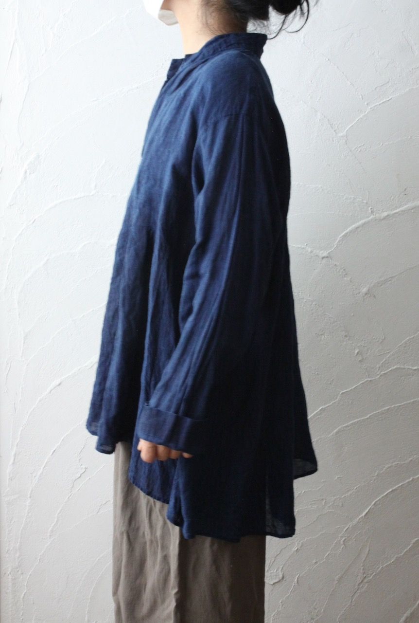 リネン プルオーバーブラウス Linen pull-over blouse「本藍発酵建て 濃藍/Dark Indigo」