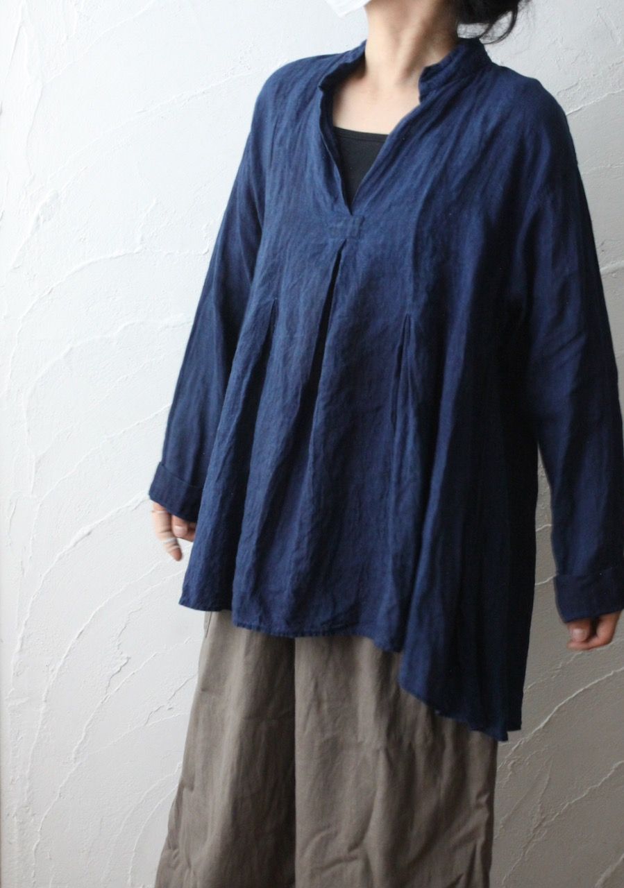 リネン プルオーバーブラウス Linen pull-over blouse「本藍発酵建て 濃藍/Dark Indigo」