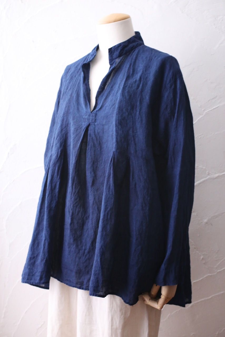 リネン プルオーバーブラウス Linen pull-over blouse「本藍発酵建て 濃藍/Dark Indigo」