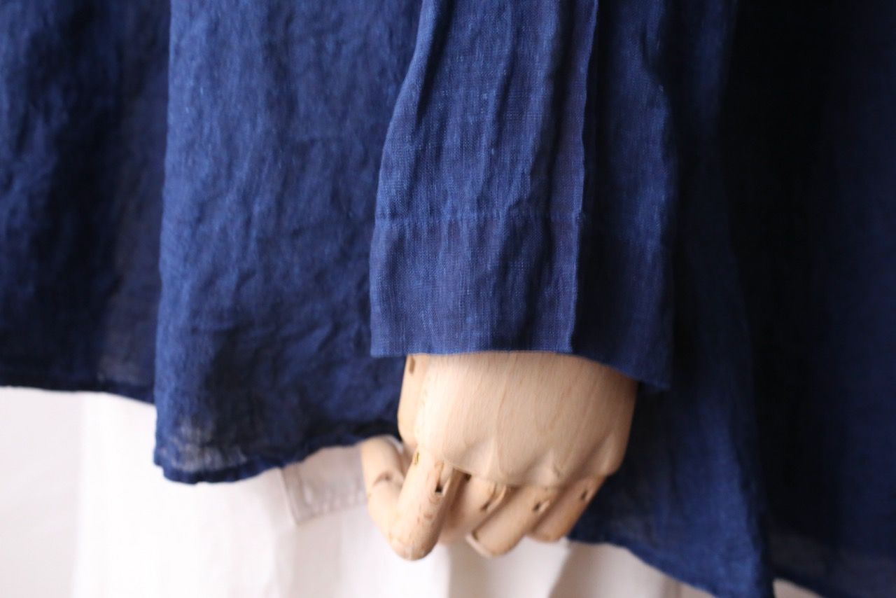 リネン プルオーバーブラウス Linen pull-over blouse「本藍発酵建て 濃藍/Dark Indigo」
