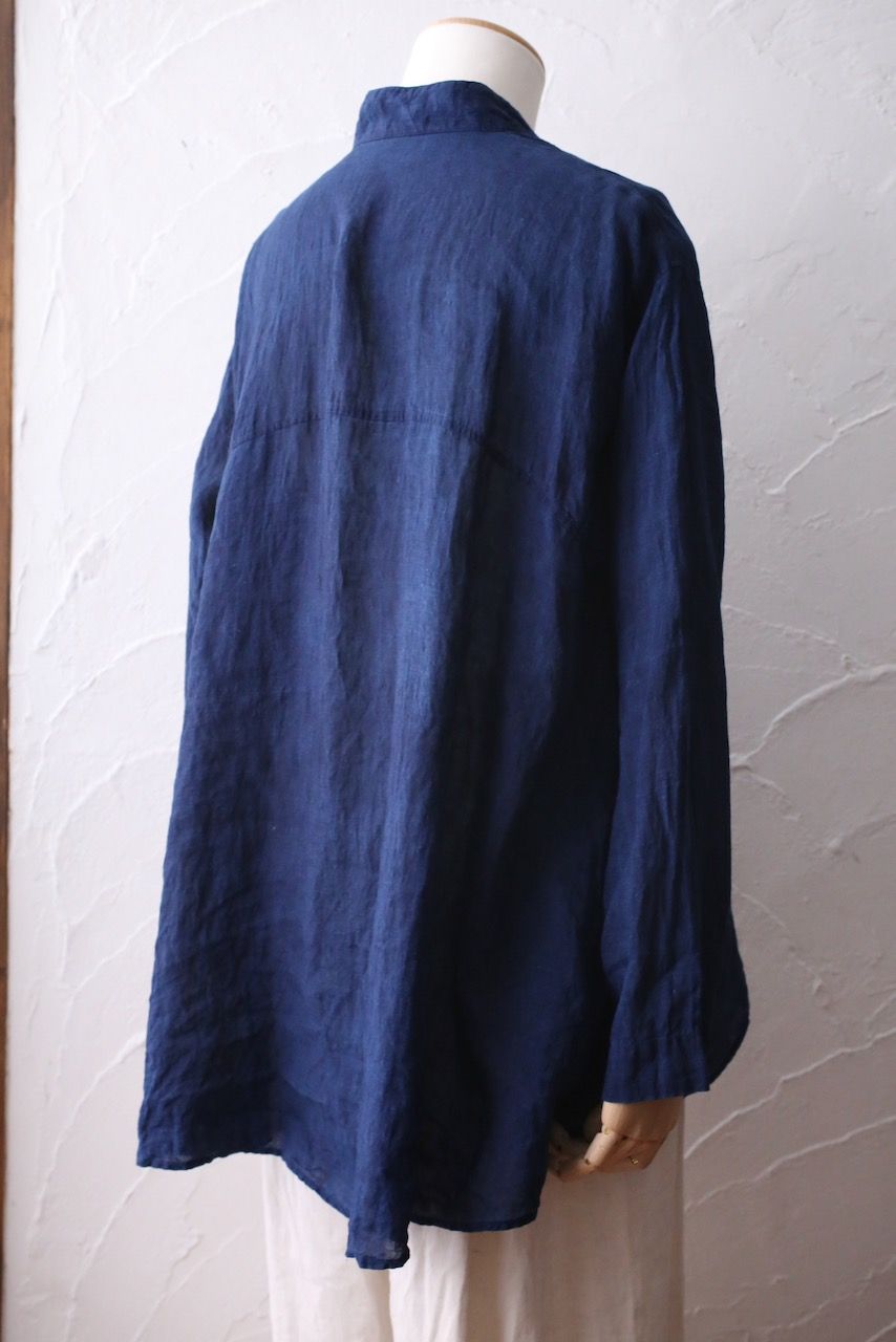 リネン プルオーバーブラウス Linen pull-over blouse「本藍発酵建て 濃藍/Dark Indigo」