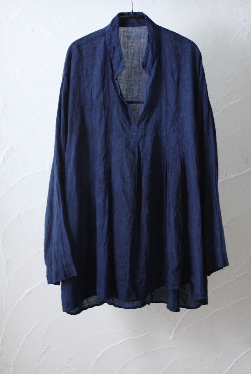 リネン プルオーバーブラウス Linen pull-over blouse「本藍発酵建て 濃藍/Dark Indigo」