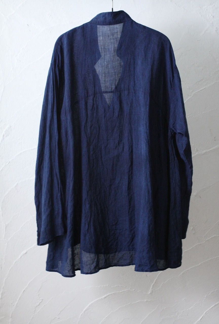リネン プルオーバーブラウス Linen pull-over blouse「本藍発酵建て 濃藍/Dark Indigo」