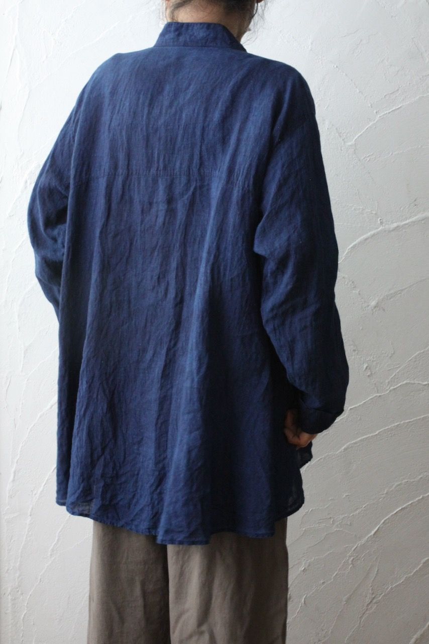 リネン プルオーバーブラウス Linen pull-over blouse「本藍発酵建て 濃藍/Dark Indigo」