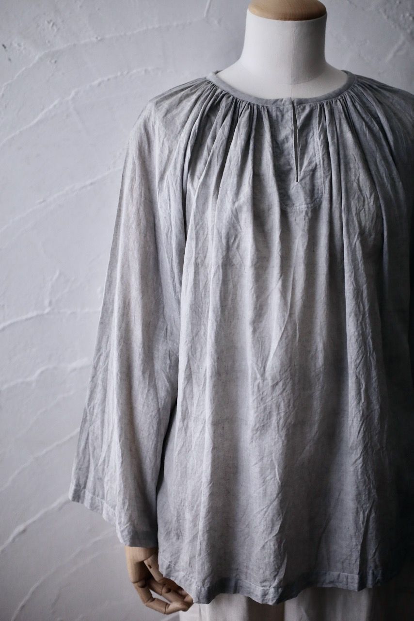 カディコットン 200カウントブラウス/Khadi cotton pullover blouse「墨/Charcoal」