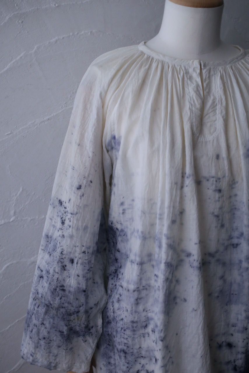 カディコットン 200カウントブラウス/Khadi cotton pullover blouse「ボタニカルプリント①/Botanical print」