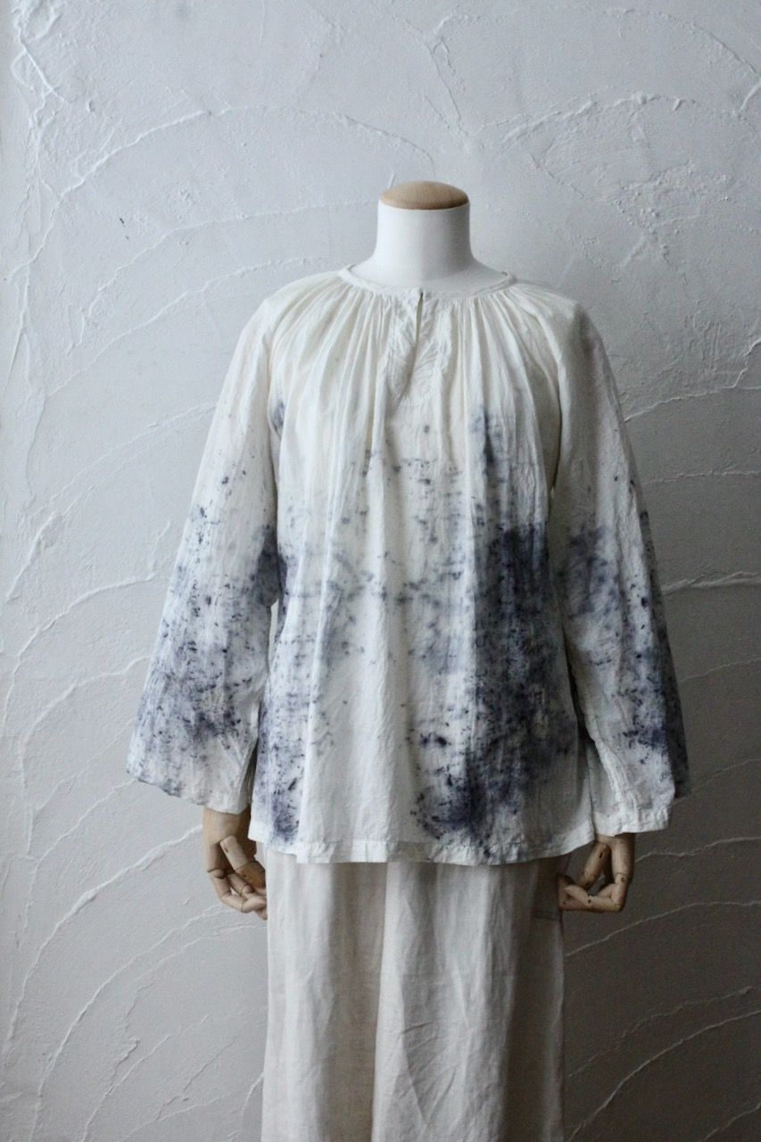 カディコットン 200カウントブラウス/Khadi cotton pullover blouse「ボタニカルプリント①/Botanical print」