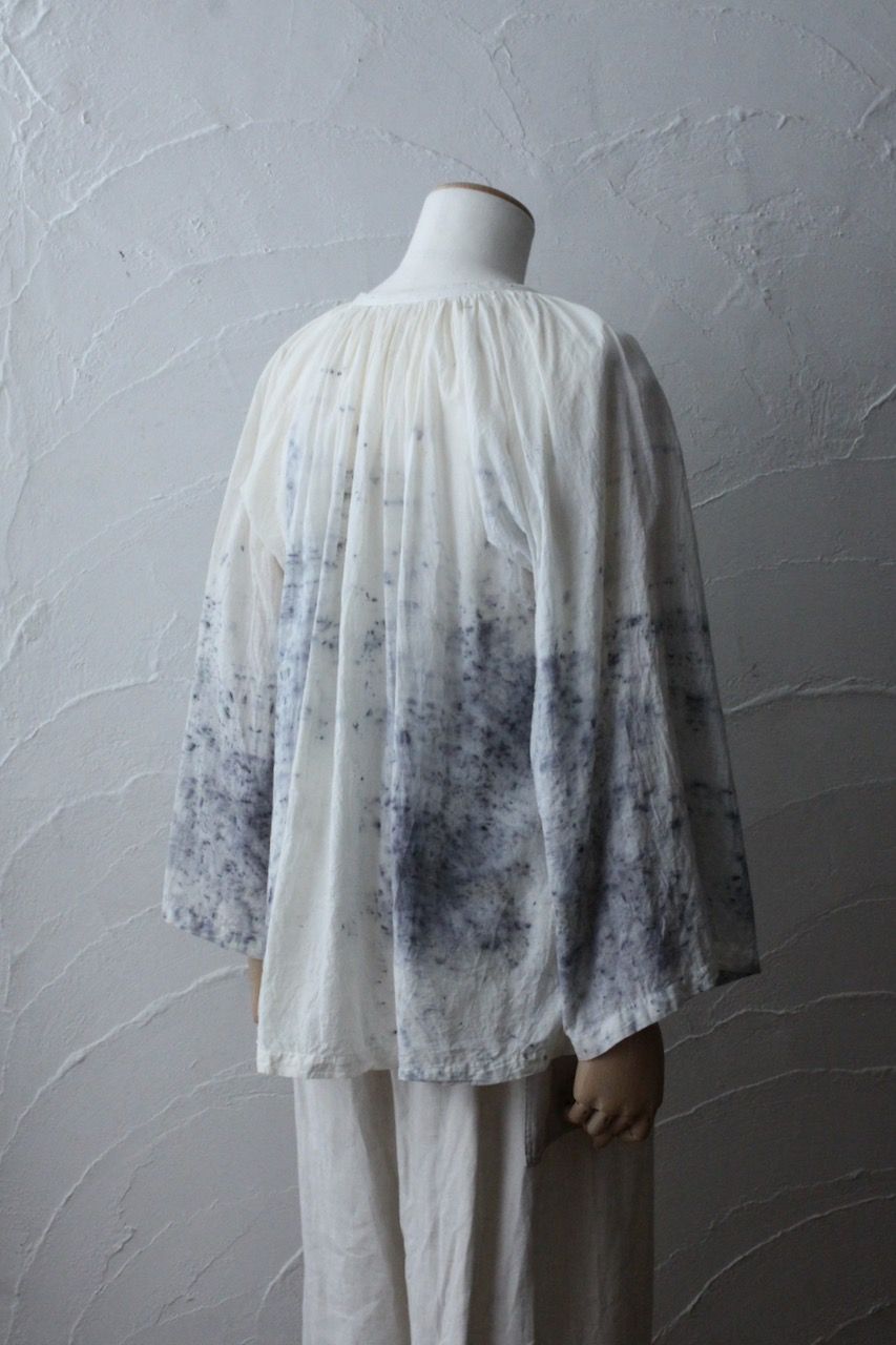 カディコットン 200カウントブラウス/Khadi cotton pullover blouse「ボタニカルプリント①/Botanical print」