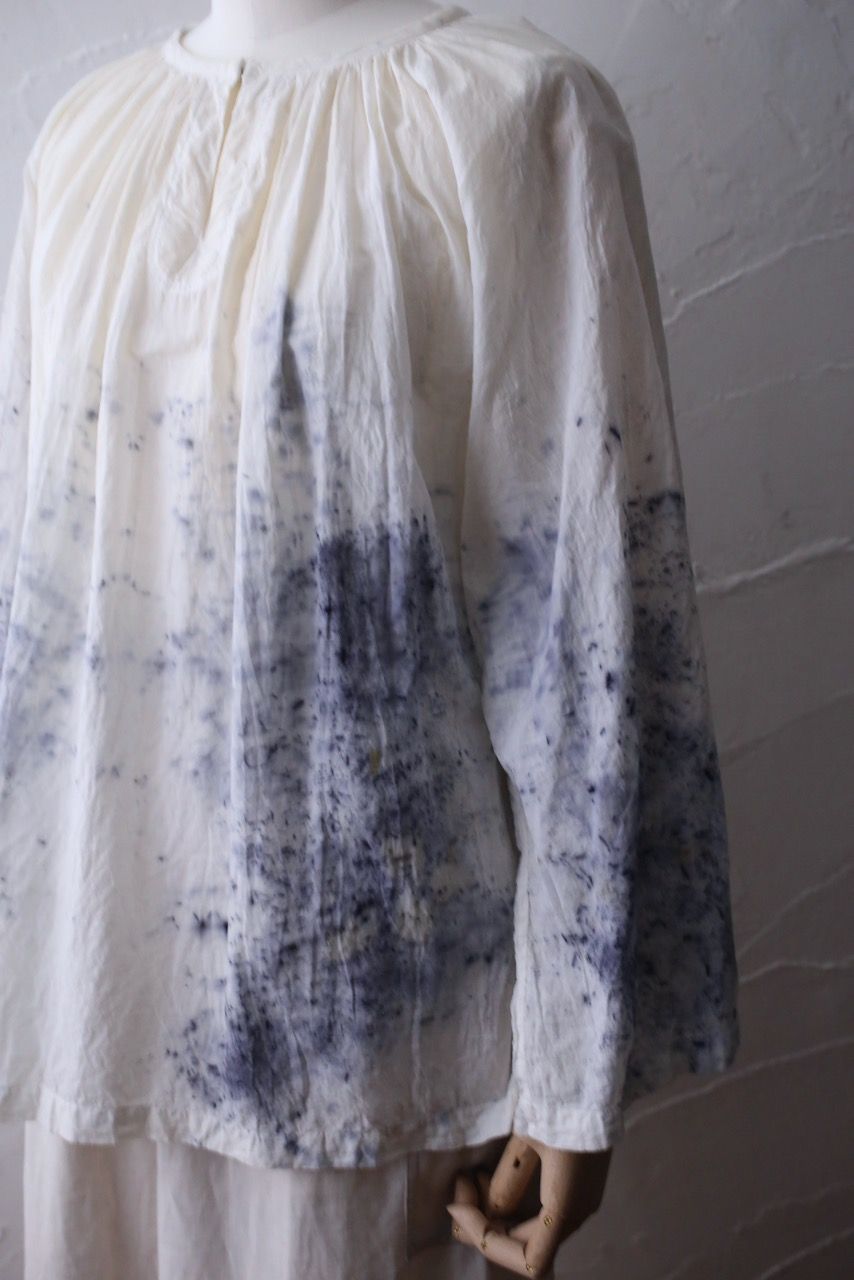 カディコットン 200カウントブラウス/Khadi cotton pullover blouse「ボタニカルプリント①/Botanical print」