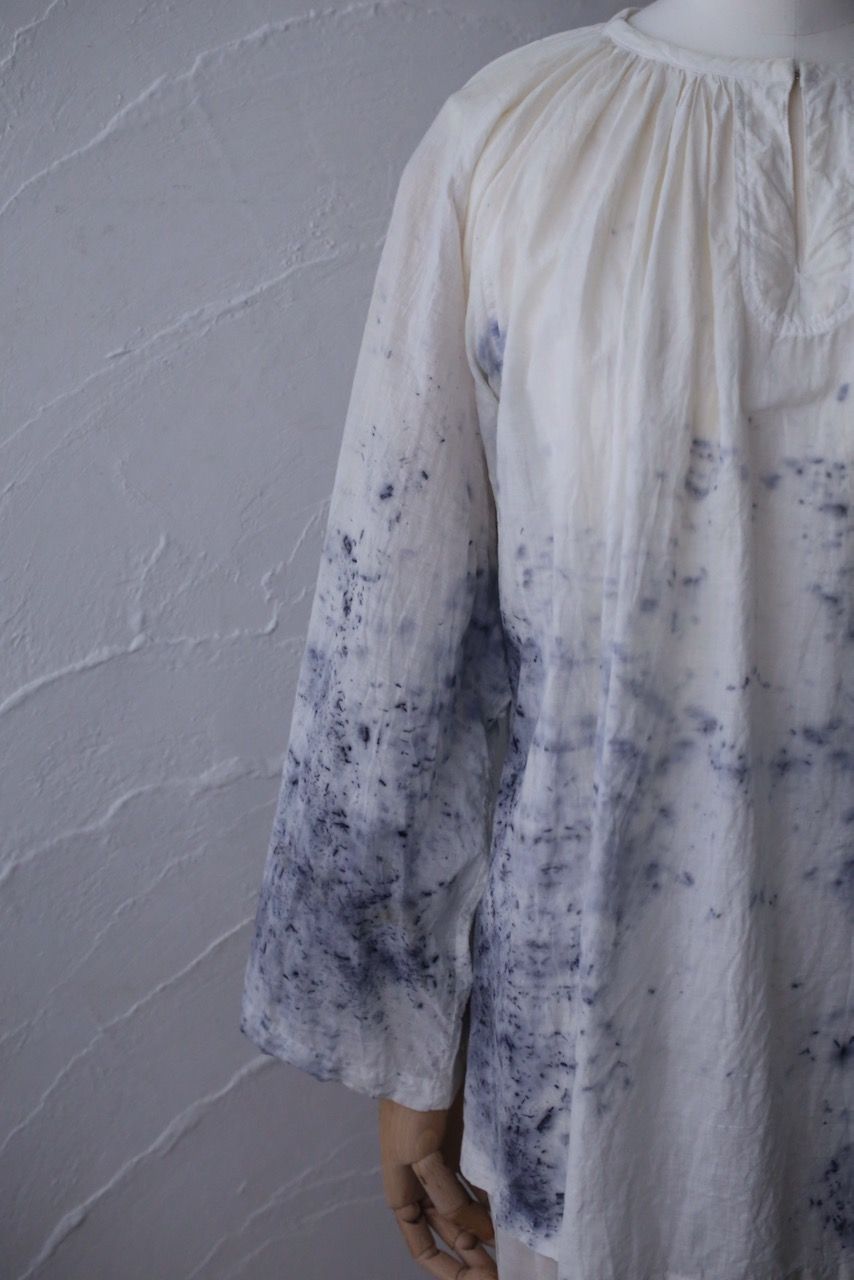 カディコットン 200カウントブラウス/Khadi cotton pullover blouse「ボタニカルプリント①/Botanical print」