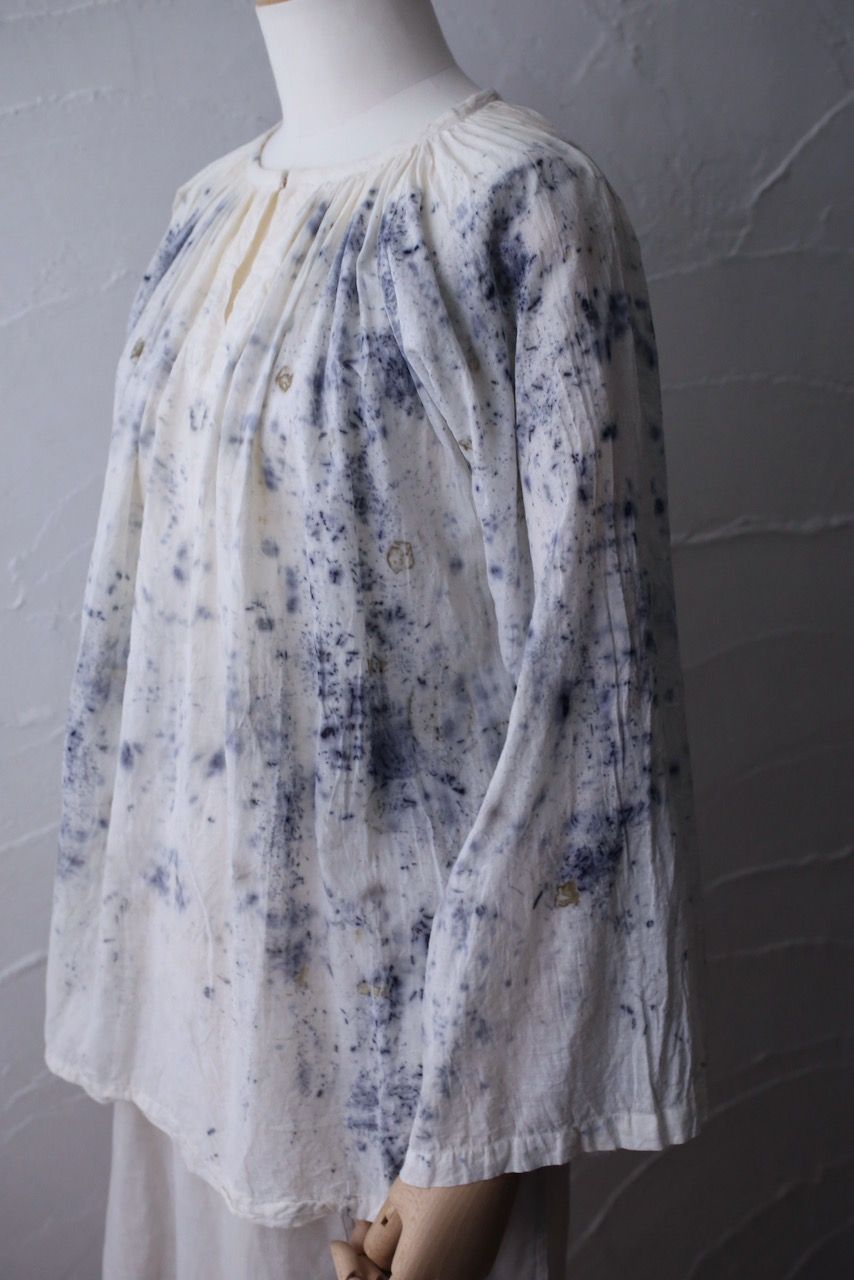 カディコットン 200カウントブラウス/Khadi cotton pullover blouse「ボタニカルプリント③/Botanical print」