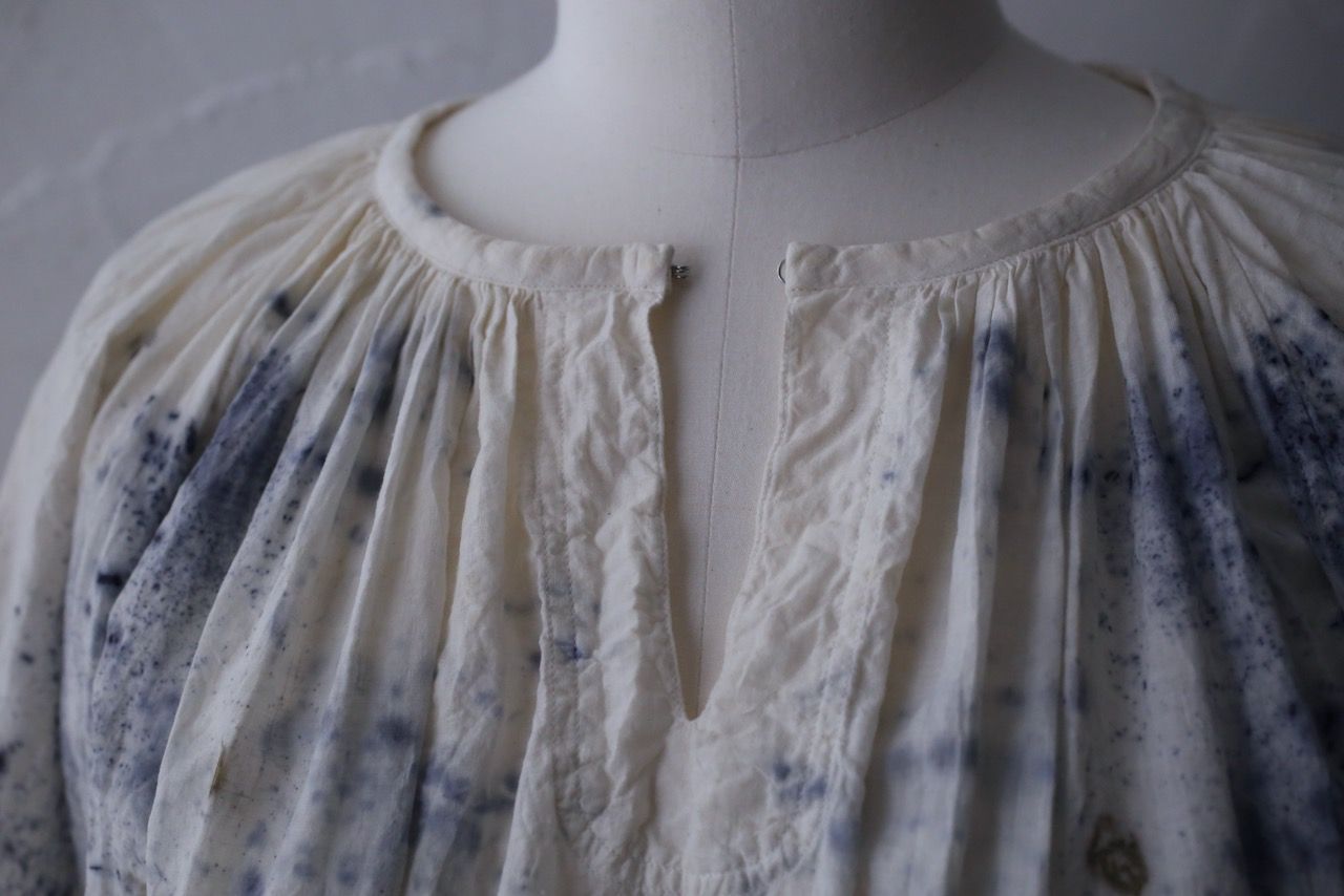 カディコットン 200カウントブラウス/Khadi cotton pullover blouse「ボタニカルプリント③/Botanical print」