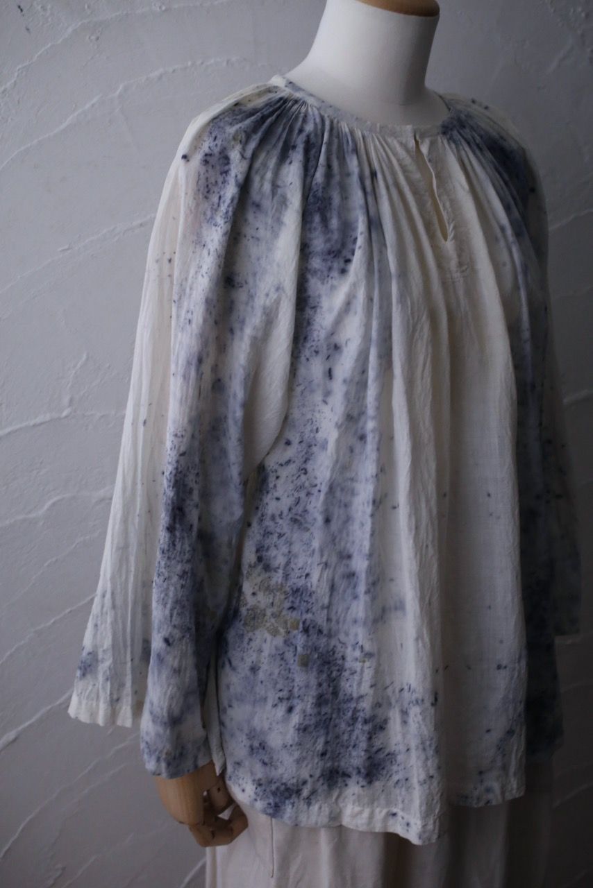 カディコットン 200カウントブラウス/Khadi cotton pullover blouse「ボタニカルプリント②/Botanical print」