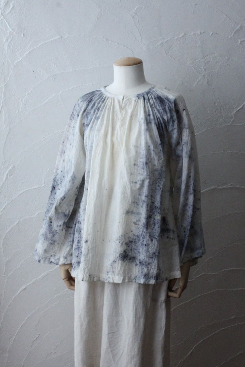カディコットン 200カウントブラウス/Khadi cotton pullover blouse「ボタニカルプリント②/Botanical print」