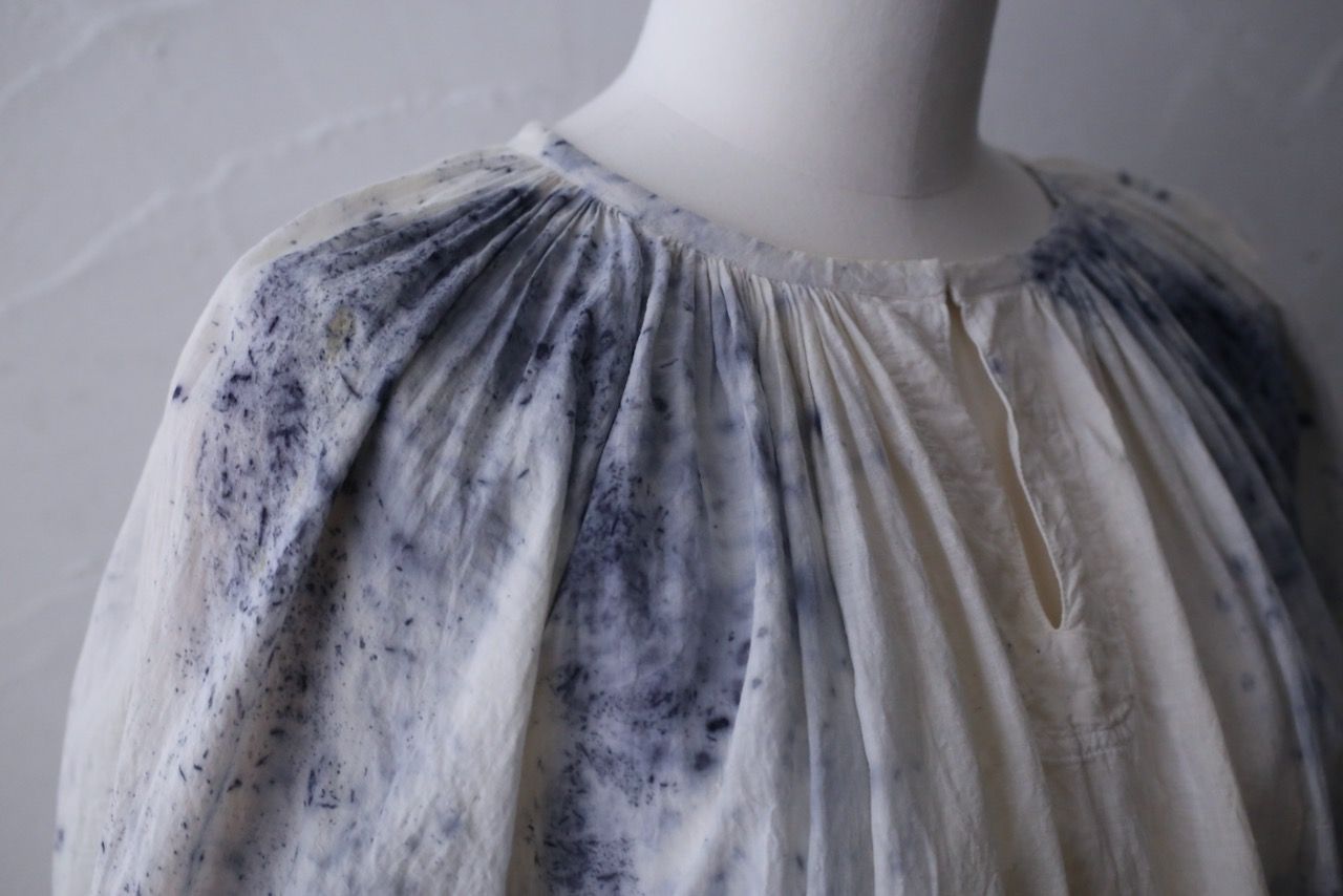 カディコットン 200カウントブラウス/Khadi cotton pullover blouse「ボタニカルプリント②/Botanical print」