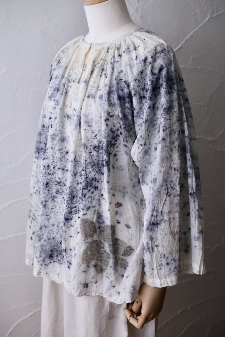 カディコットン 200カウントブラウス/Khadi cotton pullover blouse「ボタニカルプリント④/Botanical print」