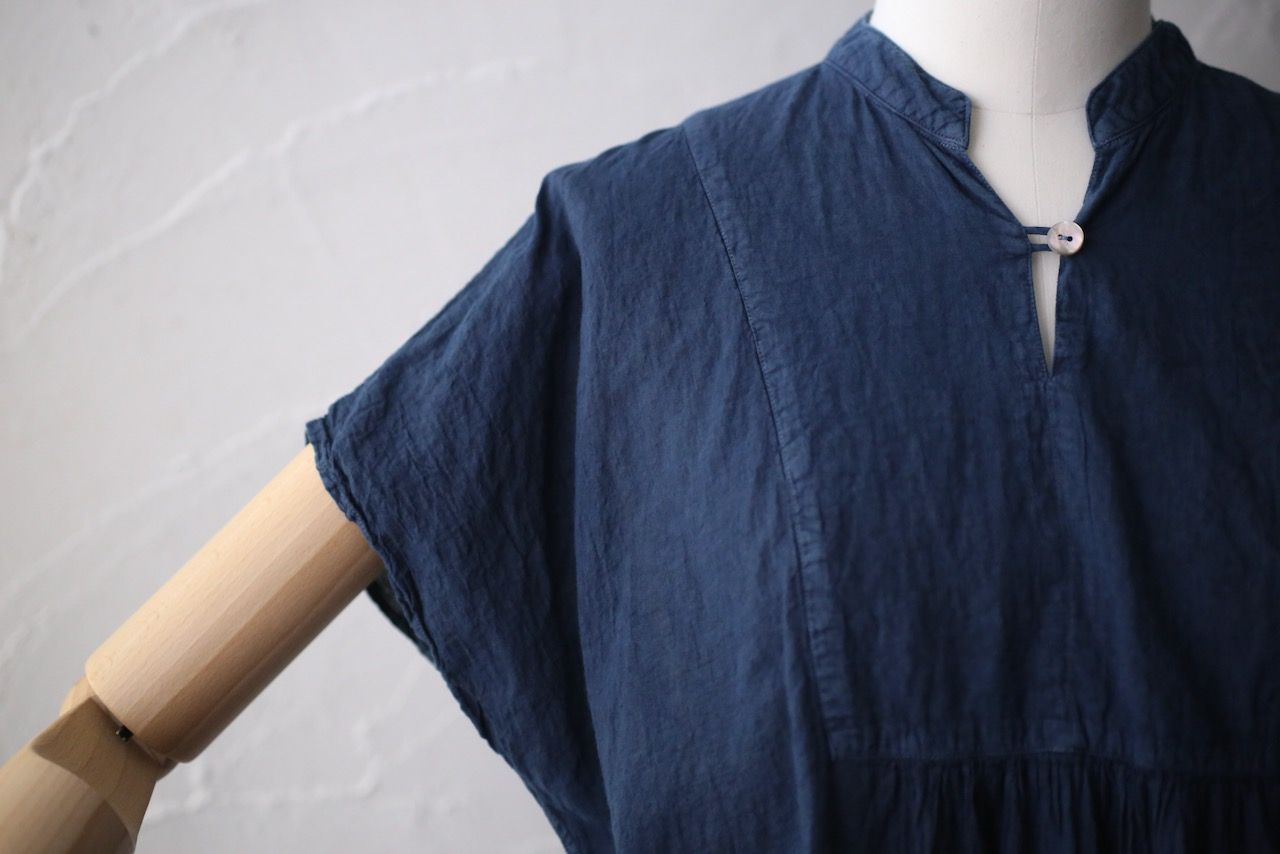 コットンローン パネル切り替えブラウス/ Cotton lawn blouse 「藍と墨/Indigo and charcoal」